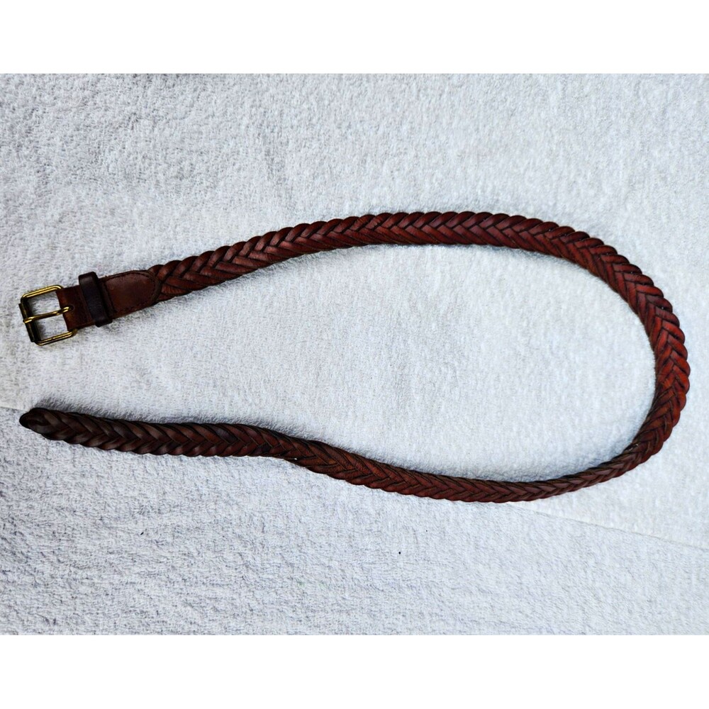 J. Crew Women's Braided Brown Leather Belt Size XS S Brass Buckle Woven Boho